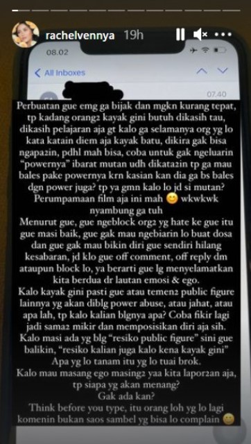 Screenshot Instastory Rachel Vennya