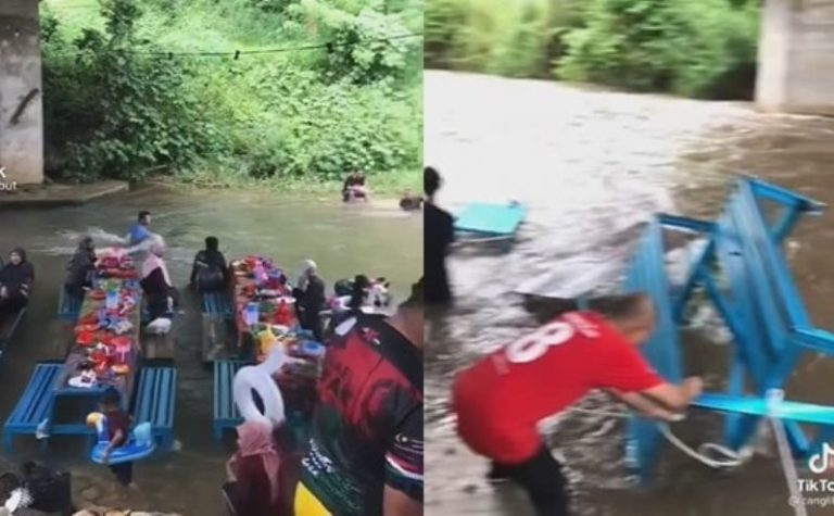 Viral Tempat Makan Unik di Tengah Sungai Mendadak Bikin Repot dan Bahaya Saat Air Meluap