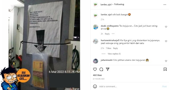 Screenshot Unggahan Akun Instagram @lambe ojol