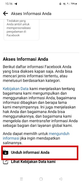 Pilih Unduh Informasi Anda