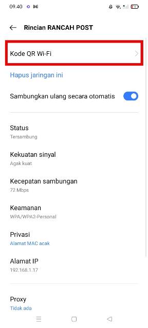 Pilih Menu Kode QR Wi-FI