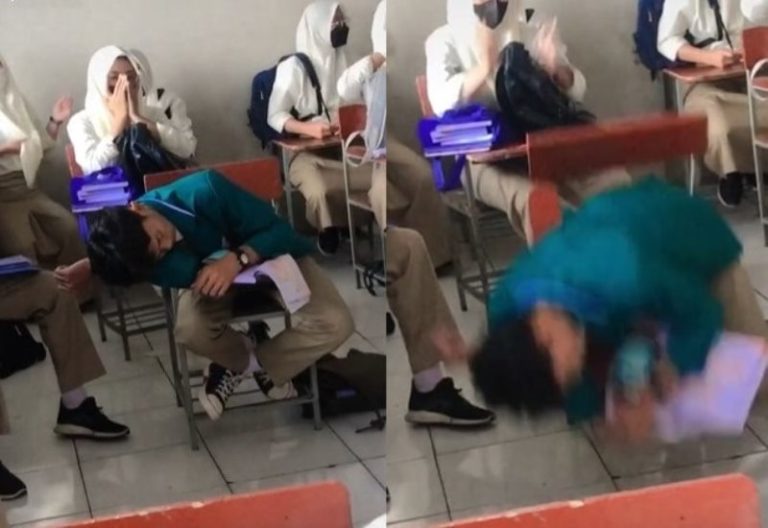 Apes Sekaligus Kocak Siswa Ketiduran di Kelas Sampai Terjungkal Saking Pulasnya