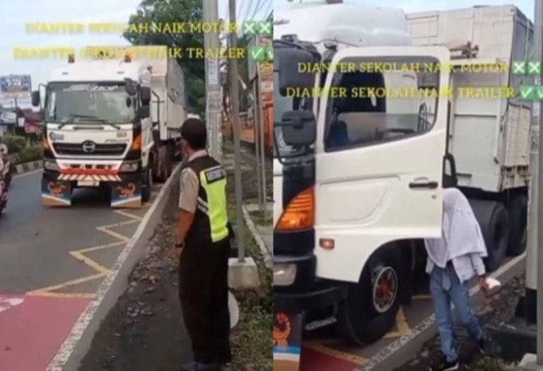 Bukan Motor atau Mobil Siswi STM Pergi ke Sekolah Diantar Pakai Truk Trailer