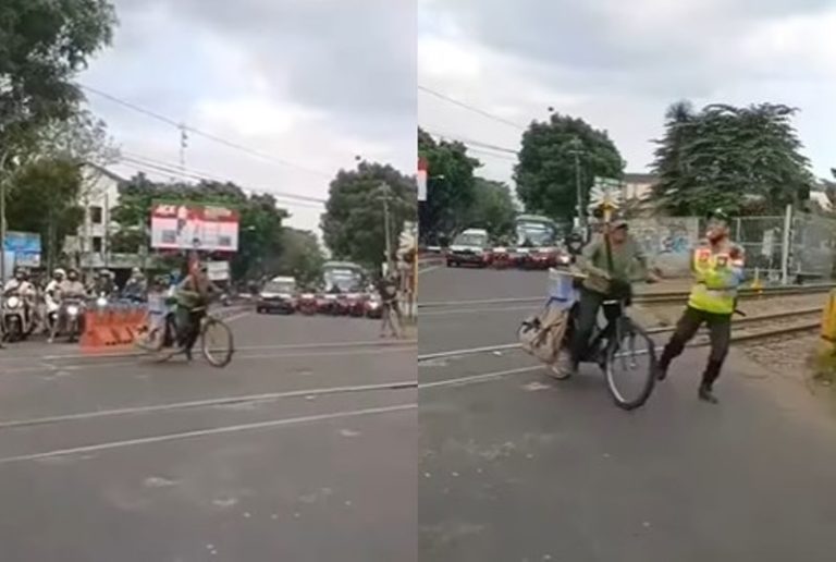 Detik-detik Petugas Palang Pintu Selamatkan Kakek Pesepeda Yang Nyaris ...