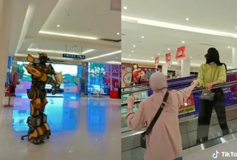 Kocak Tapi Ngenes Cewek ini Takut Sama Cosplayer Robot Sampai Begini Saat Turun Eskalator