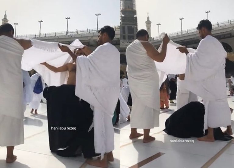 Bikin Kagum, 3 Anak Lelaki Payungi Ibu Pakai Kain Saat Salat Depan Kabah