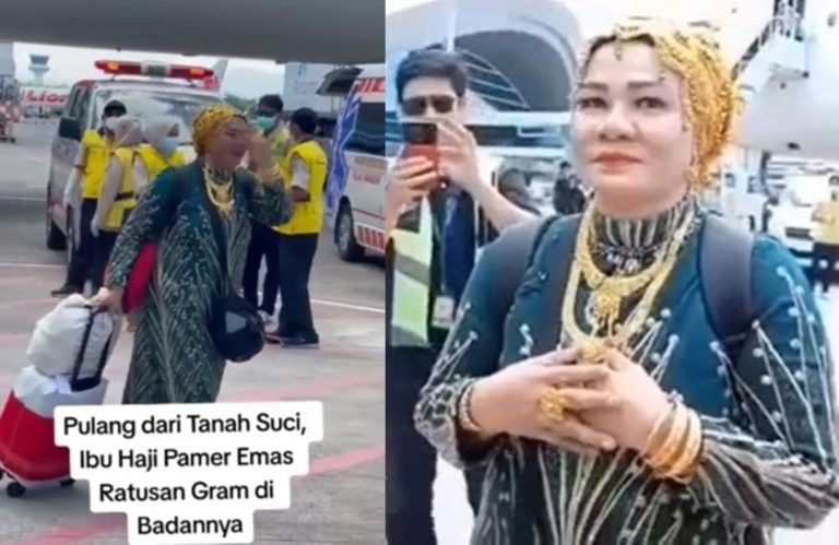 Gaya Glamor Emak emak Asal Makassar, Pakai Emas hingga 180 Gram Saat Pulang Haji