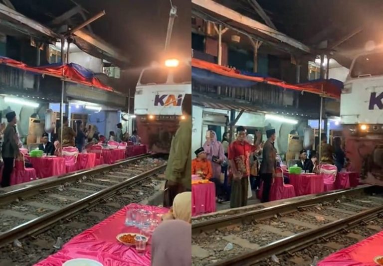 VIRAL Pesta Pernikahan di Pinggir Rel, Ngeri ngeri Sedap Saat Kereta Lewat