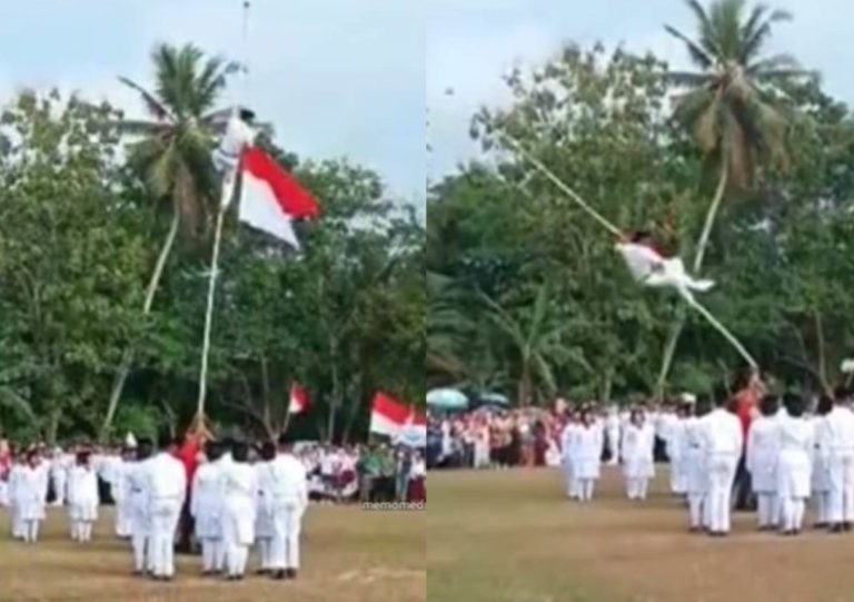 Menegangkan! Betulkan Tali, Pelatih Paskibra di Lampung Jatuh dari Tiang Bendera Saat Pengibaran