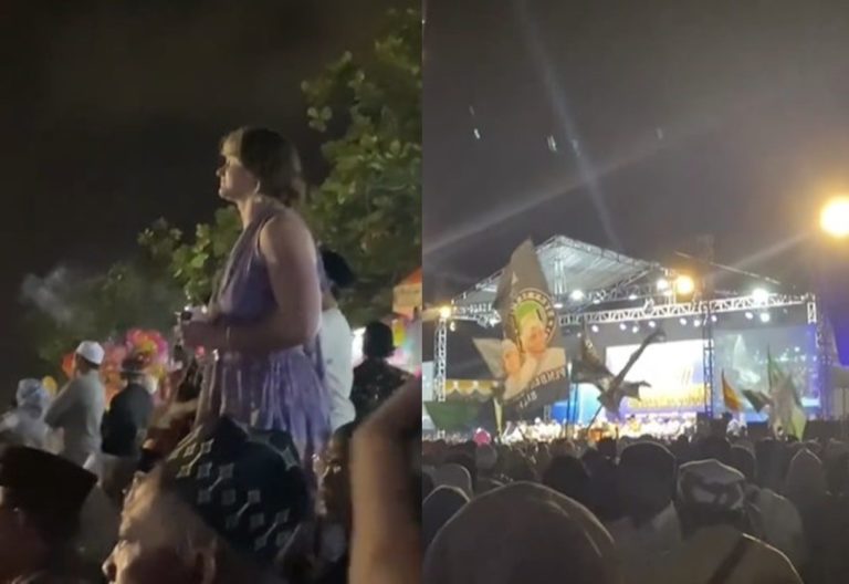 VIRAL Bule Ikut Nonton Sholawatan di Bali Pakai Outfit Begini, Dikira Konser