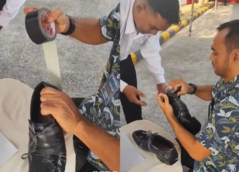 VIRAL Aksi Heroik Panitia Tes CPNS Perbaiki Sepatu Peserta yang Jebol Pakai Lakban